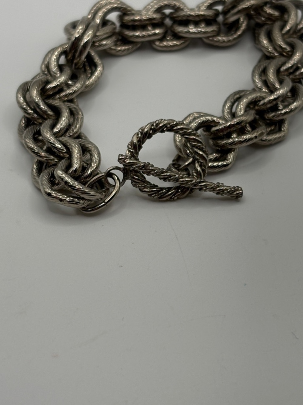 Silver-Tone Braided Link Bracelet  Bracelet 7.25” Vintage Toggle - Picture 4 of 5